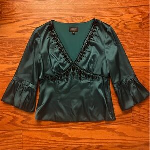 Adrianna Papell Evening Essentials Green Satin Top with Beaded Detail